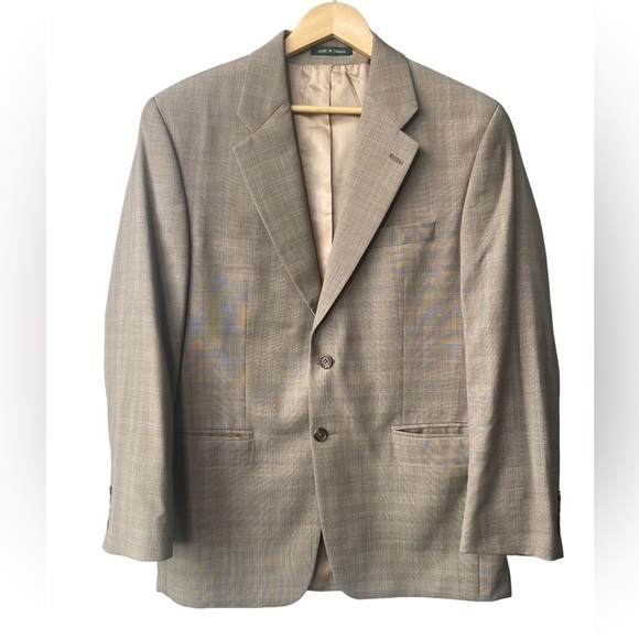 Lauren Ralph Lauren 100% Wool Executive Suit Beige Windowpane Coat Size 40 R - Picture 2 of 10